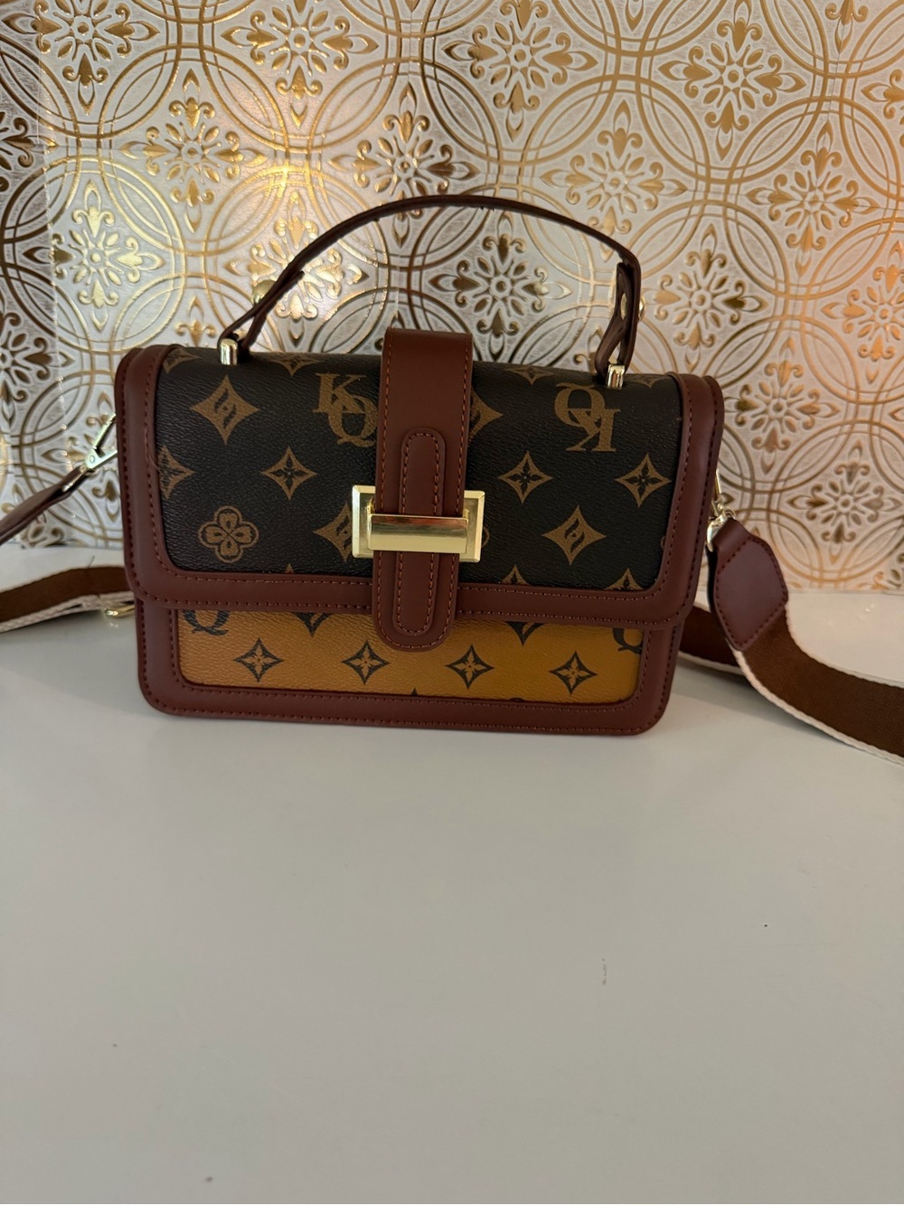 Two-Tone Brown Monogram Crossbody Satchel
